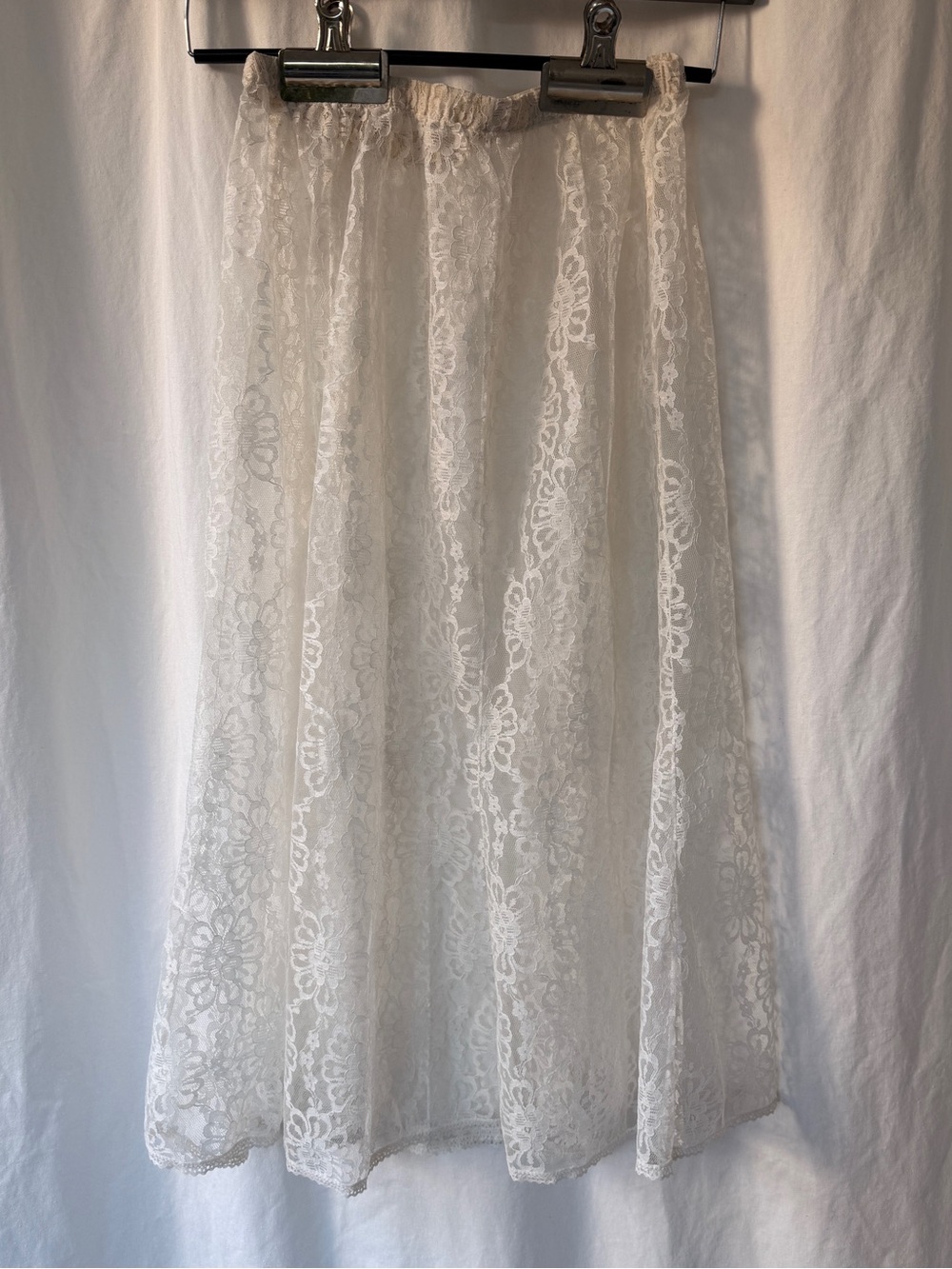 Lace Overlay Midi Skirt in Ivory
